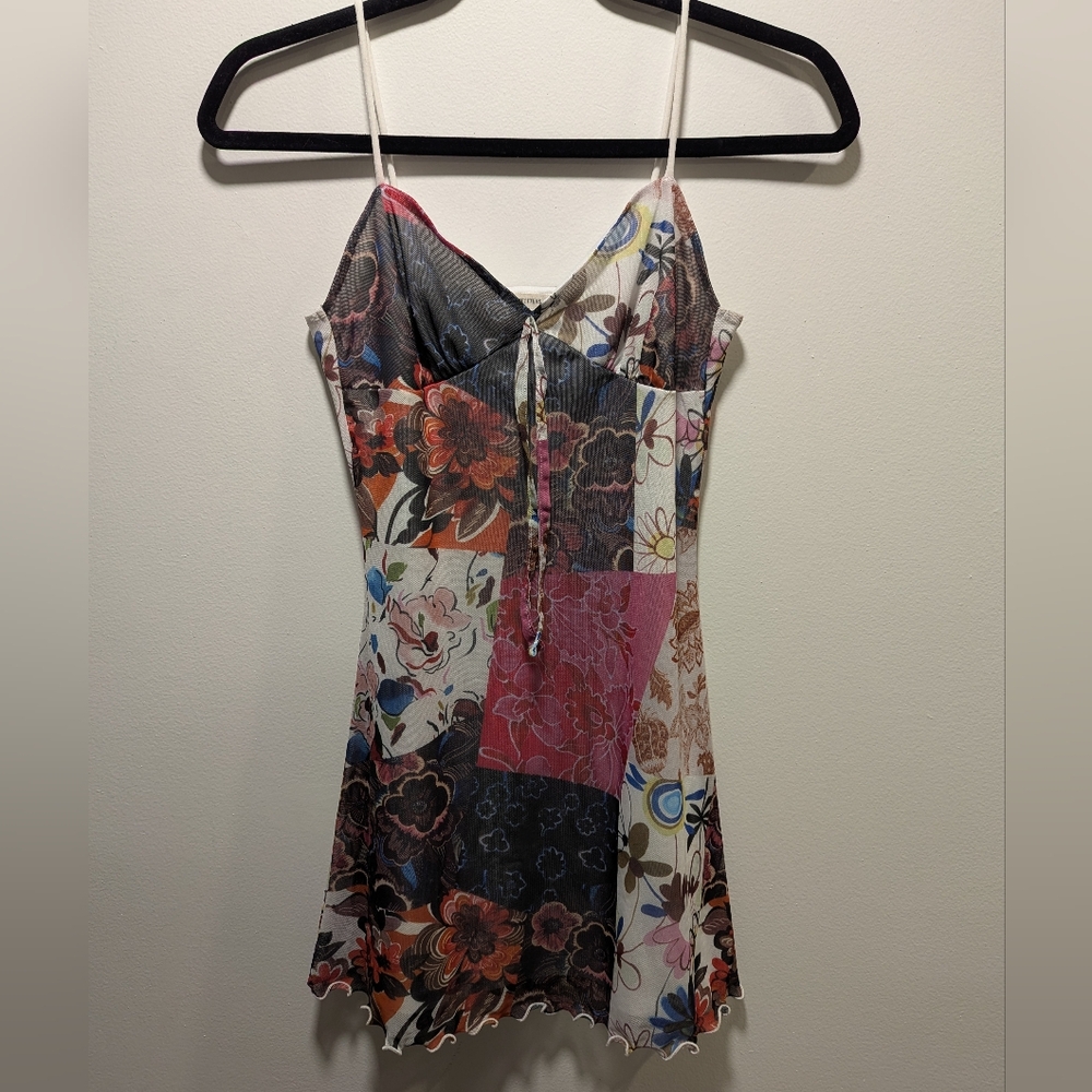Urban Outfitters Patchwork Floral Babydoll Mini Dress Size XS Mesh Lined Y2K
